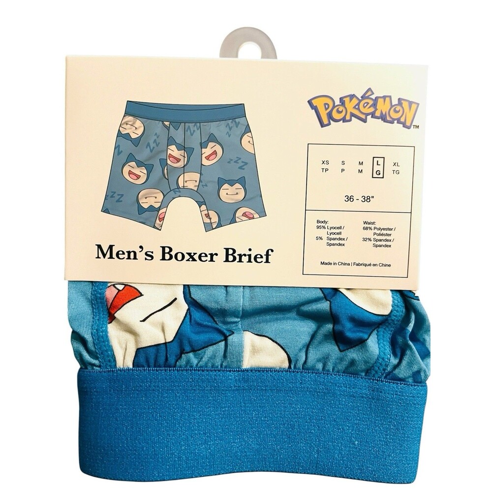 Pokemon Snorlax Adult Mens Boxer Briefs Blue All Over Print Size L 36-38” NWT